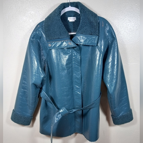 LOVER’S & FRIENDS Michelle Jacket in Blue Belted Coat Faux Fur XL - Picture 2 of 15